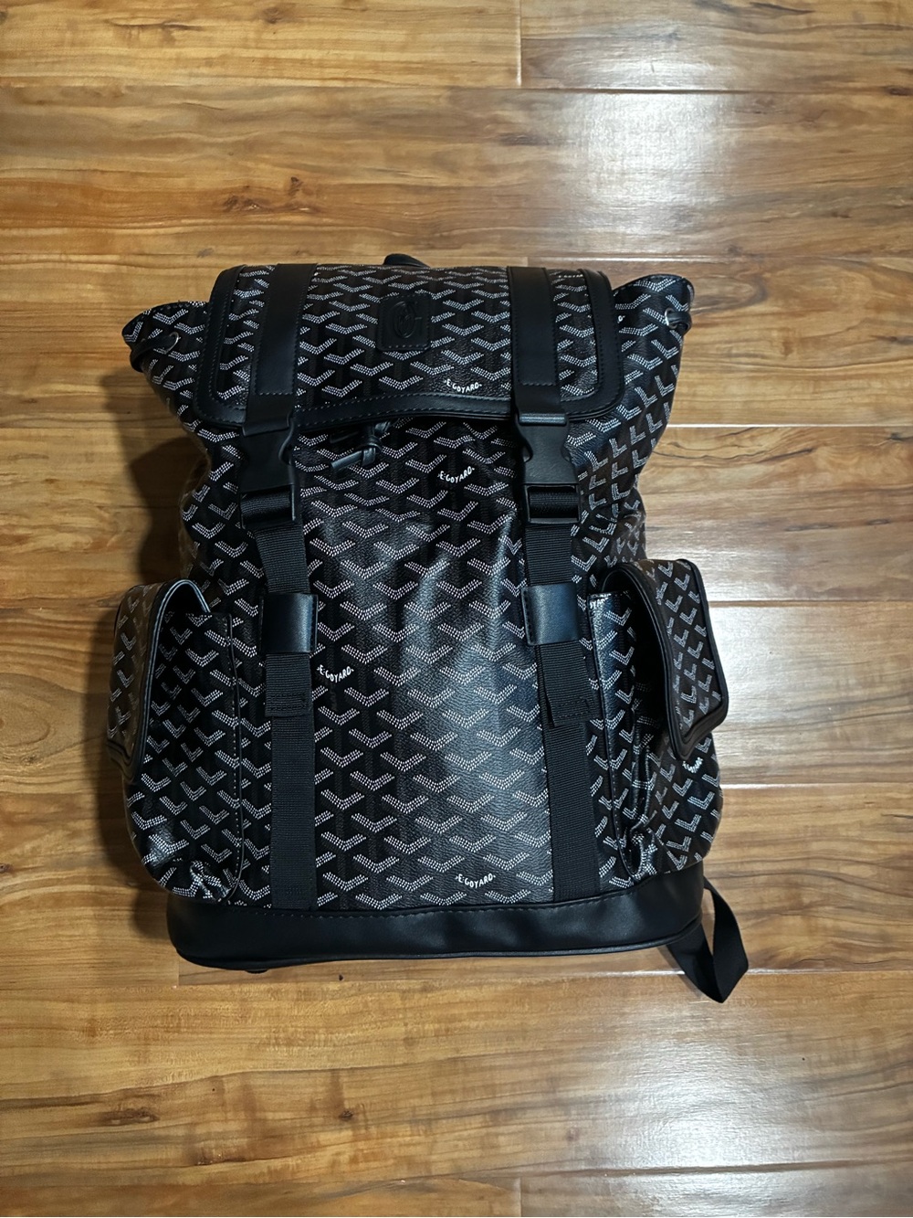 Men's Black Patterned Roll-Top Backpack